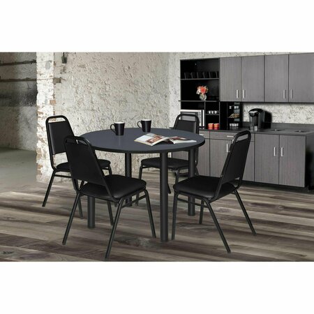 KEE Round Tables > Breakroom Tables > Kee Round Table & Chair Sets, 48 W, 48 L, 29 H, Grey TB48RNDGYBPBK29BK